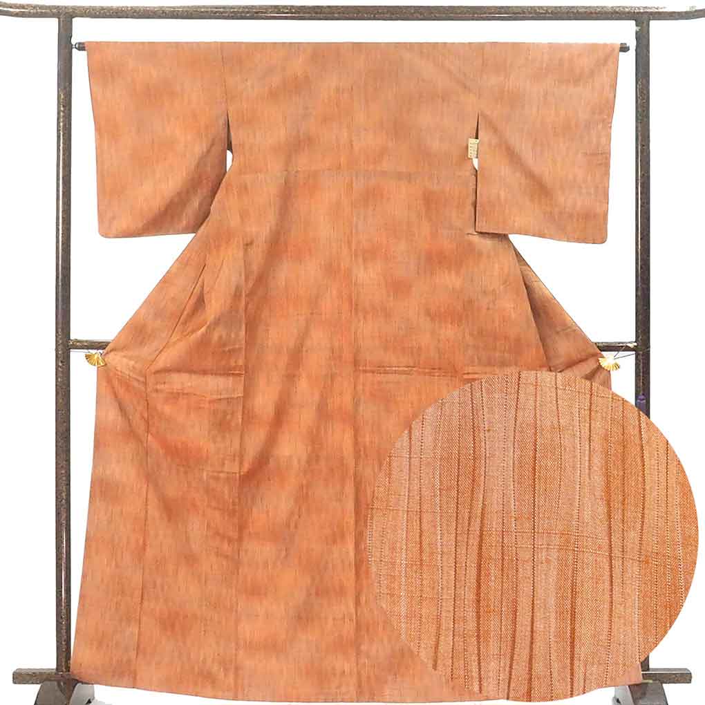 紬 リサイクル着物 身丈166cm 裄64cm 前幅25cm 後幅29.5cm 袖丈51cm 袖幅32cm レディース 袷 よろけ縞 裄Mサイズ 秋冬春用 正絹（シルク）ブラウン トールサイズ 美品 リメイク リユース【ランクA】