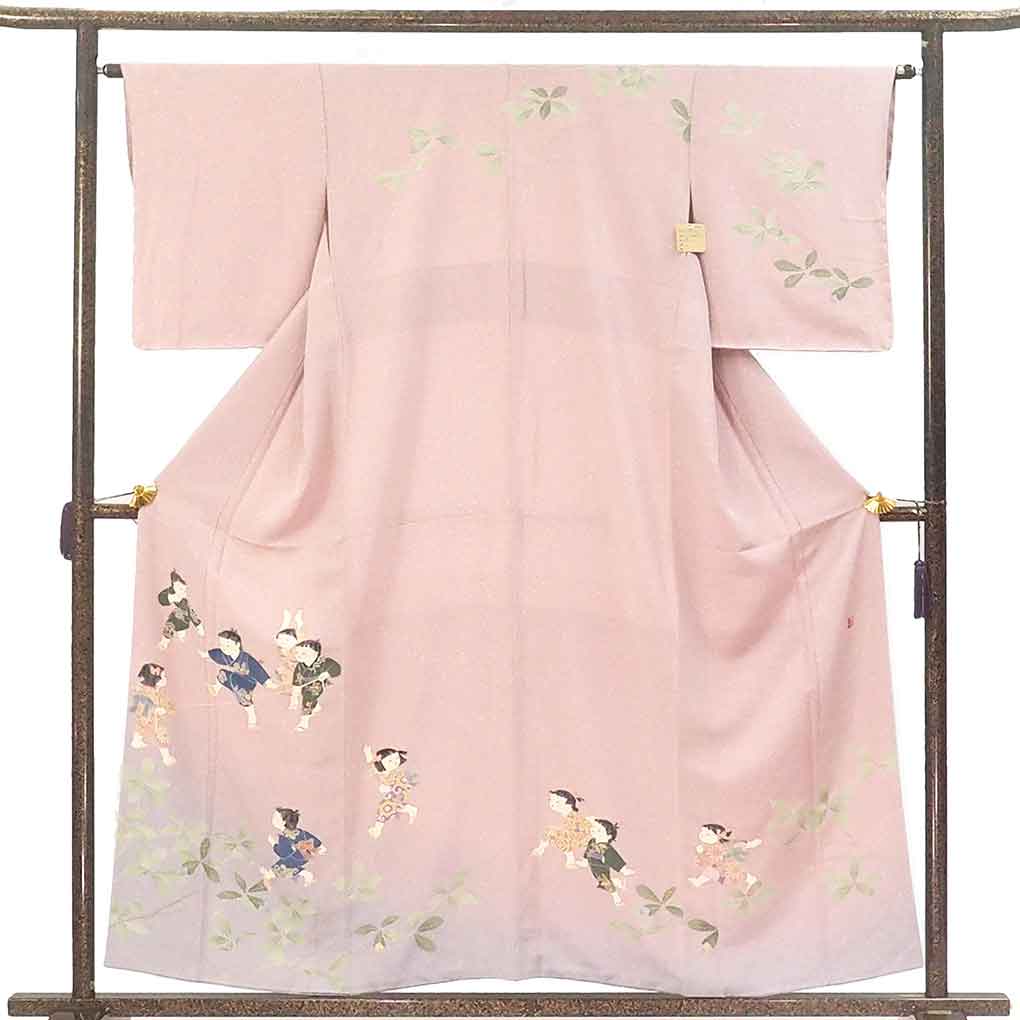 訪問着 リサイクル着物 身丈157cm 裄63cm 前幅25cm 後幅30cm 袖丈49cm 袖幅32cm レディース 袷 童 裄Mサイズ 秋冬春用 正絹（シルク）ピンク 未使用品 関口遼一 リメイク リユース【ランクS】