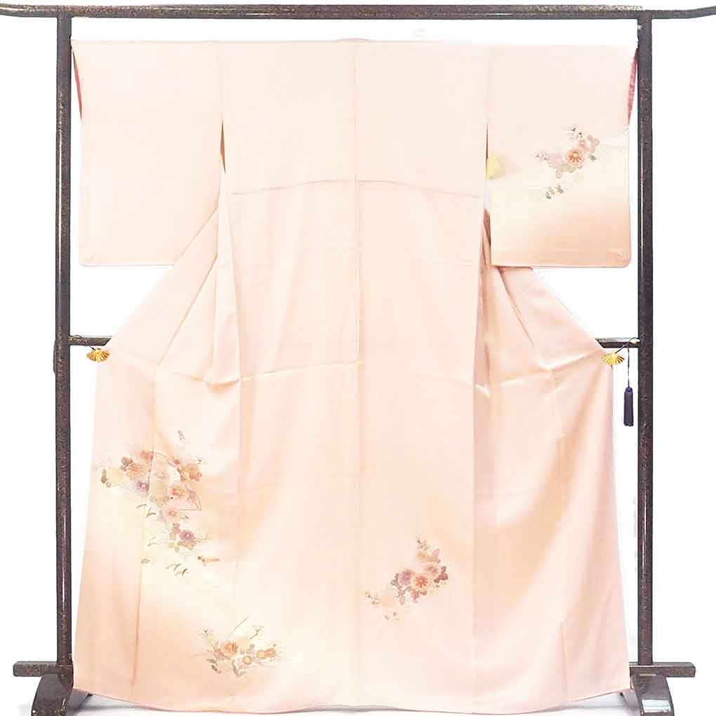訪問着 リサイクル着物 身丈168cm 裄68cm 前幅24.5cm 後幅30cm 袖丈56cm 袖幅34cm レディース 袷 花柄 裄長 裄Lサイズ 秋冬春用 正絹（シルク）ピンク トールサイズ 美品 リメイク リユース【ランクA】