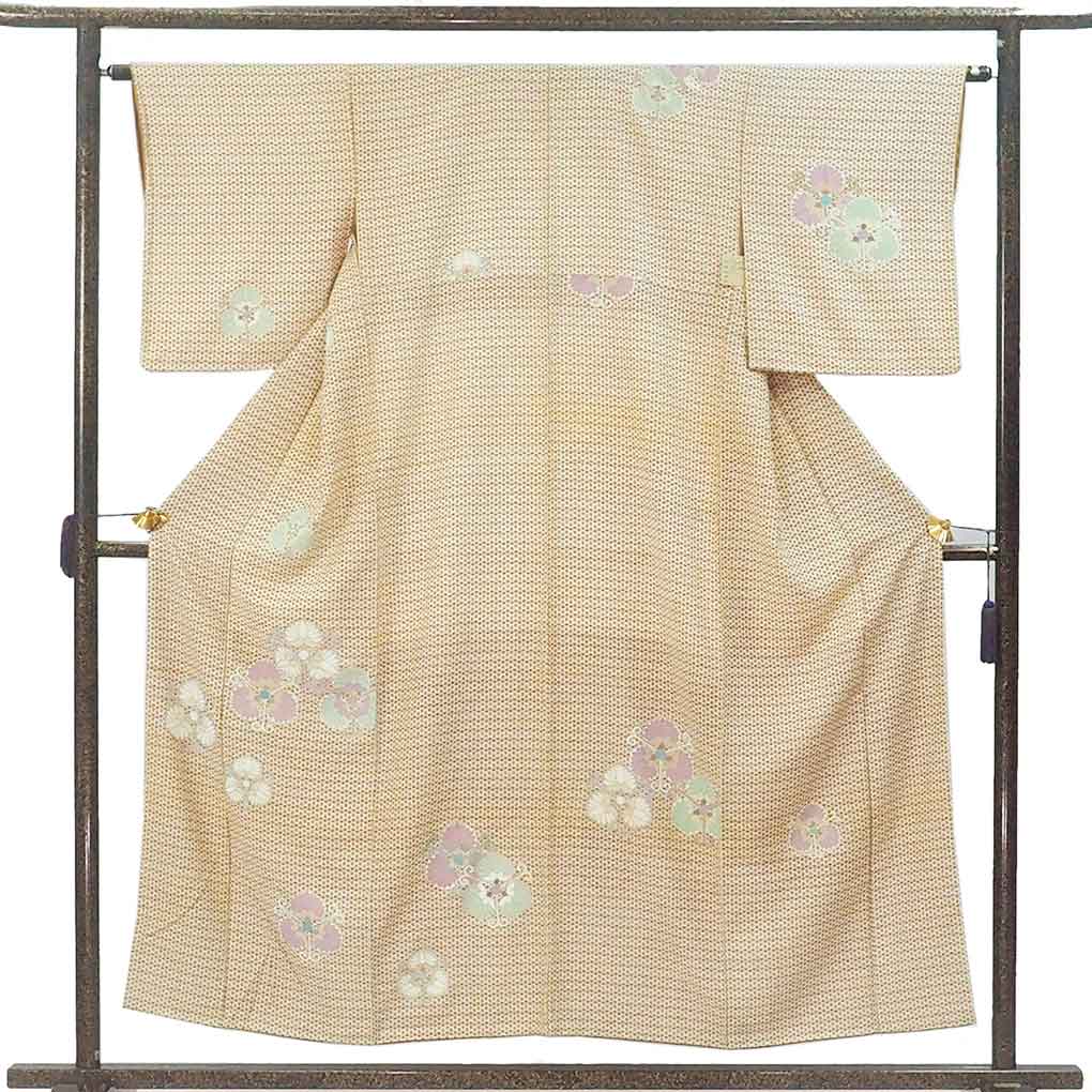 付下 リサイクル着物 身丈155cm 裄63cm 前幅24cm 後幅28.5cm 袖丈49cm 袖幅32cm レディース 袷 葵 裄Mサイズ 秋冬春用 正絹（シルク）ブラウン 美品 リメイク リユース【ランクA】