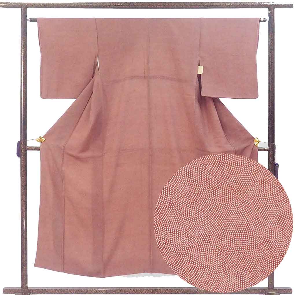 小紋 リサイクル着物 身丈151cm 裄63cm 前幅24.5cm 後幅28.5cm 袖丈47cm 袖幅32cm レディース 袷 鮫小紋 裄Mサイズ 秋冬春用 正絹（シルク）ブラウン 美品 リメイク リユース【ランクA】