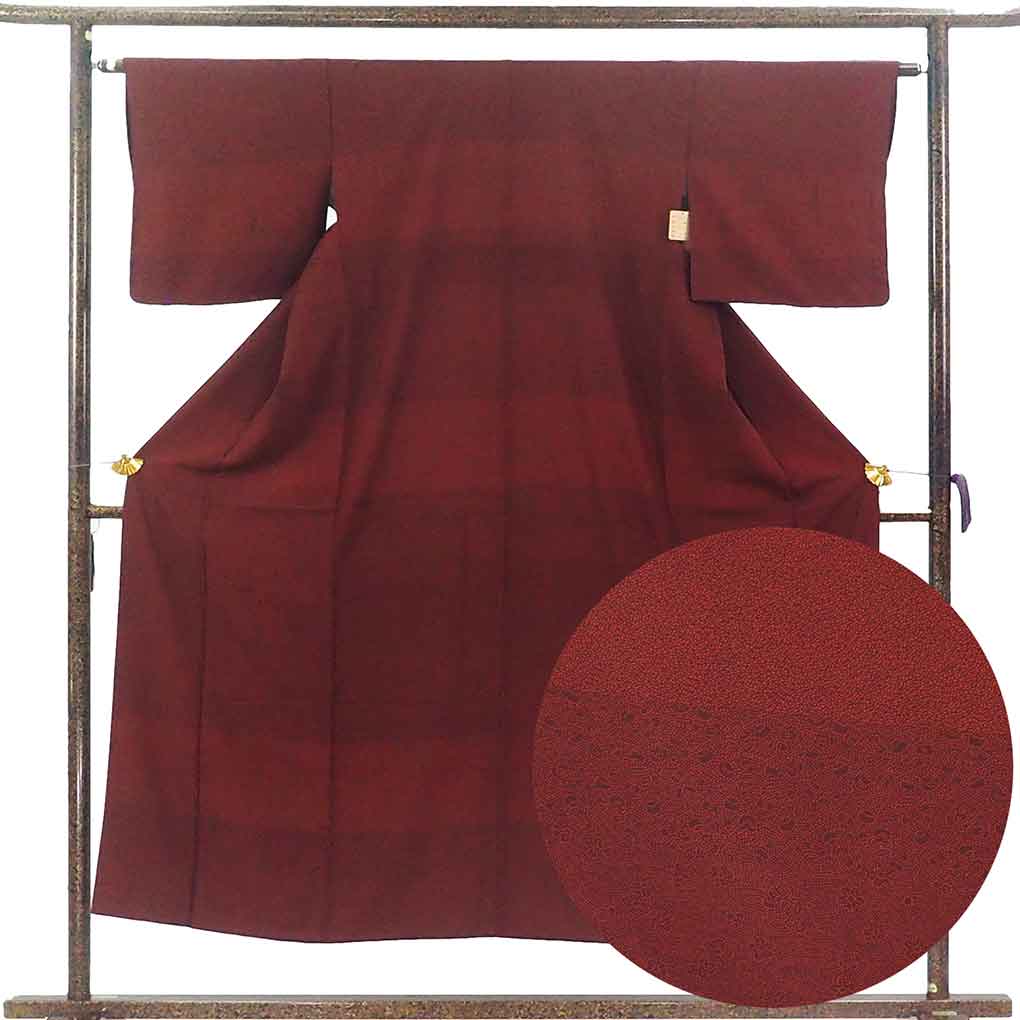小紋 リサイクル着物 身丈149cm 裄63cm 前幅23cm 後幅28cm 袖丈42cm 袖幅32.5cm レディース 袷 江戸小紋 裄Mサイズ 秋冬春用 正絹（シルク）レッド 美品 リメイク リユース【ランクA】