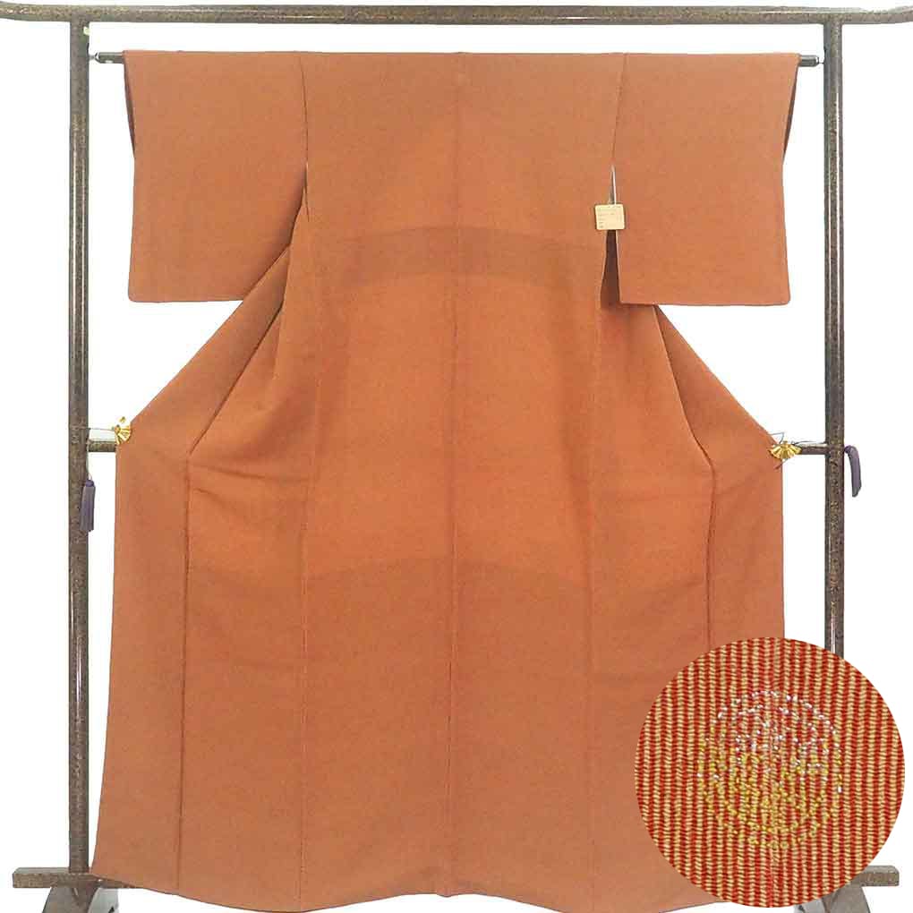 小紋 リサイクル着物 身丈165cm 裄63cm 前幅24.5cm 後幅28.5cm 袖丈49cm 袖幅32cm レディース 袷 万筋 裄Mサイズ 秋冬春用 正絹（シルク）ブラウン トールサイズ 美品 リメイク リユース【ランクA】