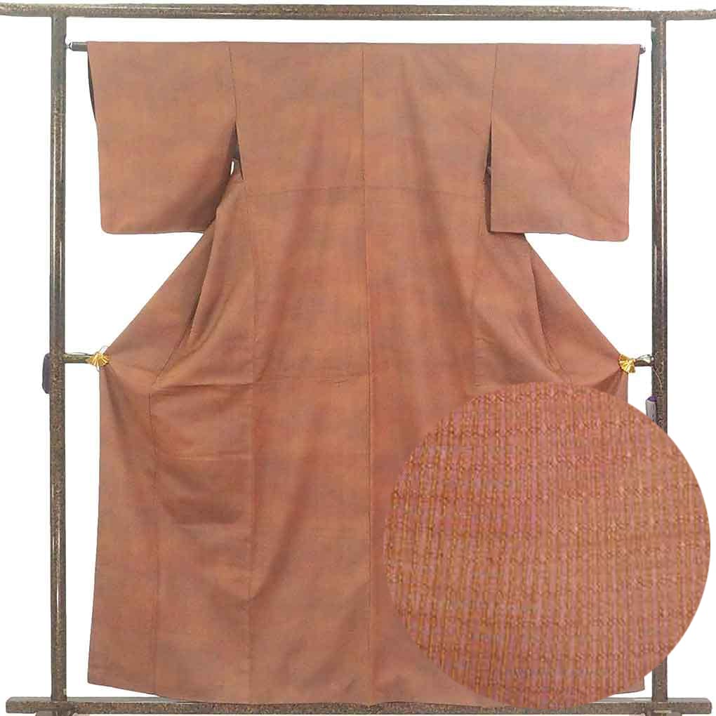 紬 リサイクル着物 身丈160cm 裄64cm 前幅23.5cm 後幅30cm 袖丈49cm 袖幅32cm レディース 袷 ぼかし 裄Mサイズ 秋冬春用 正絹（シルク）ブラウン 美品 リメイク リユース【ランクA】