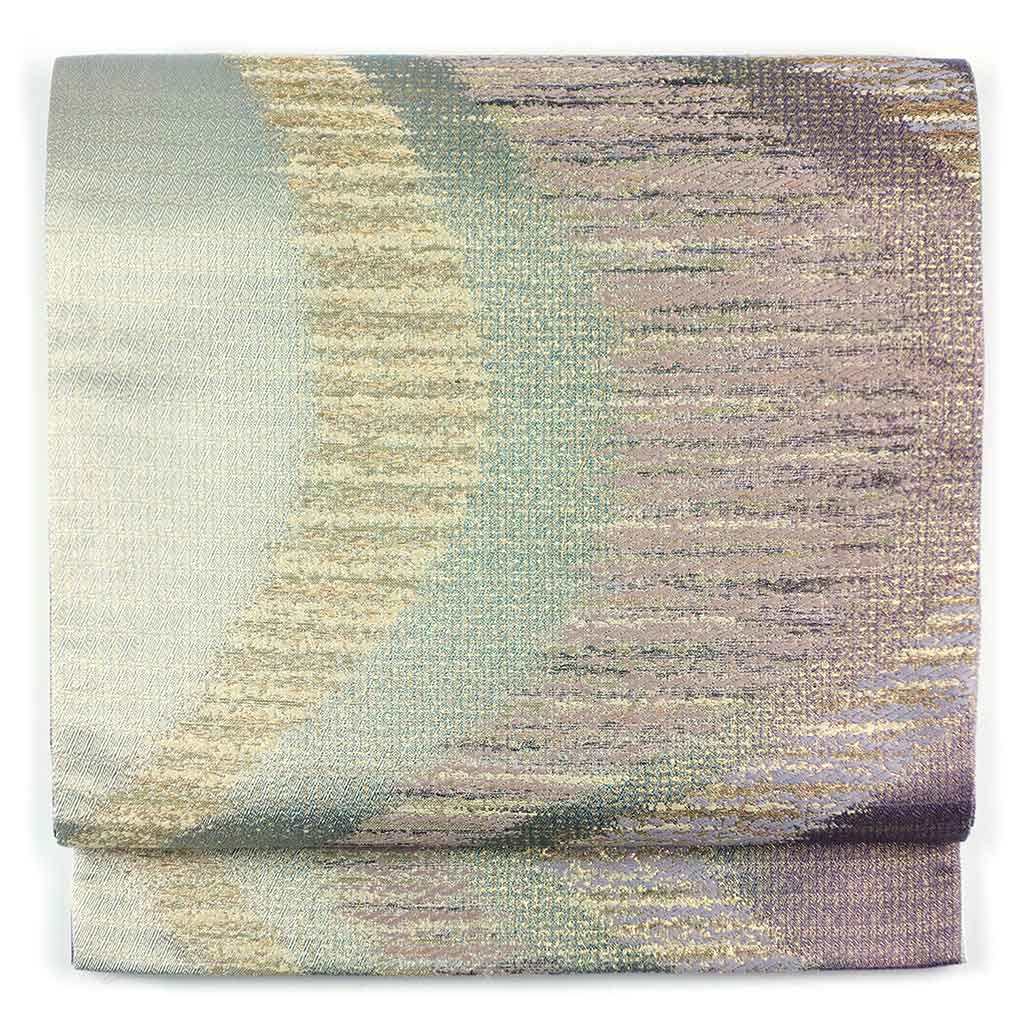 袋帯 リサイクル帯 幅30.5cm 長さ436cm レディース ぼかし 秋冬春用 正絹（シルク）グリーン 美品 リメイク リユース【ランクA】