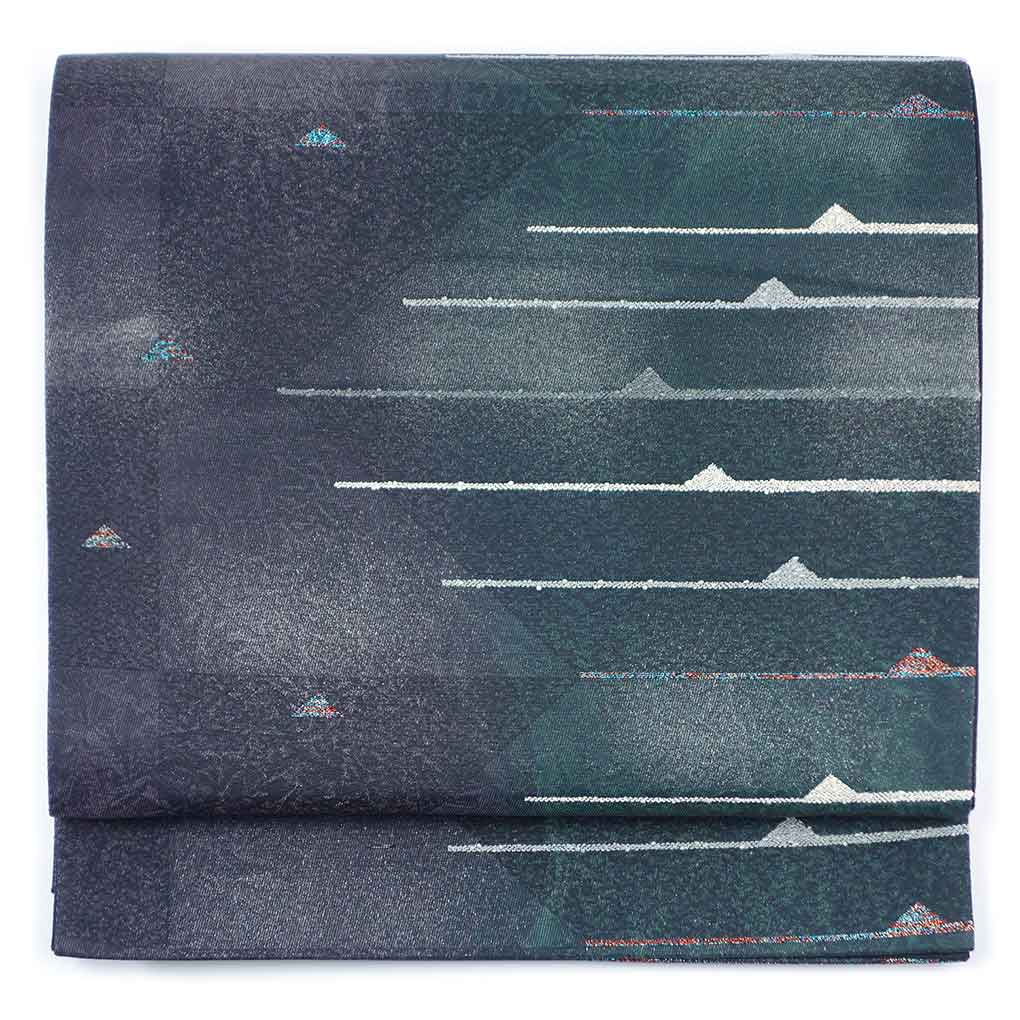 袋帯 リサイクル帯 幅31cm 長さ428cm レディース 抽象柄 秋冬春用 正絹（シルク）ブラック 未使用品 リメイク リユース【ランクS】