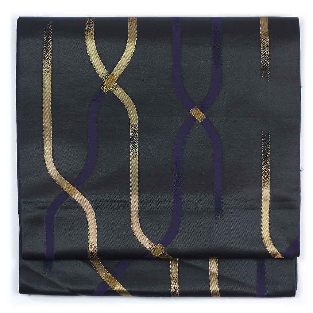袋帯 リサイクル帯 幅31cm 長さ432cm レディース 抽象柄 秋冬春用 正絹（シルク）ブラック 美品 リメイク リユース【ランクA】