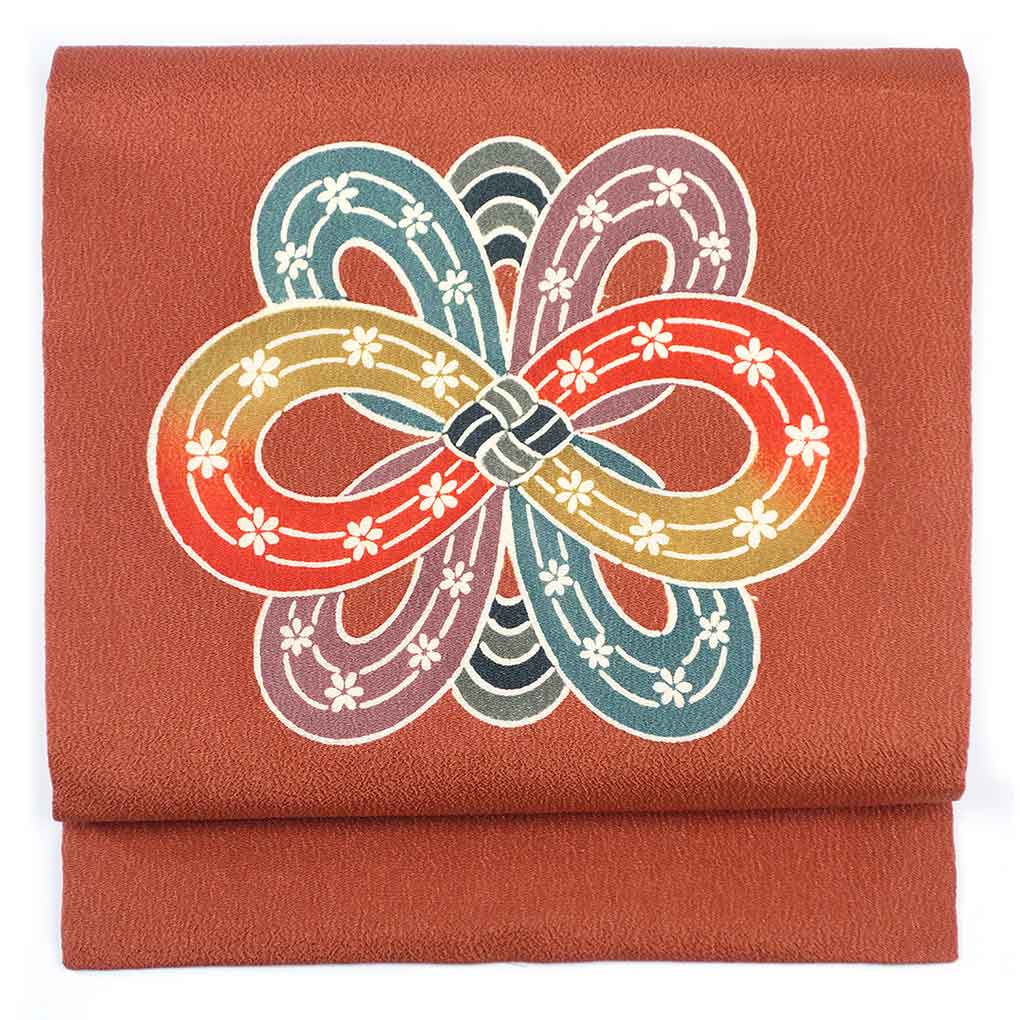 名古屋帯 リサイクル帯 幅31.5cm 長さ363cm レディース 組紐 秋冬春用 正絹（シルク）ブラウン 美品 リメイク リユース【ランクA】