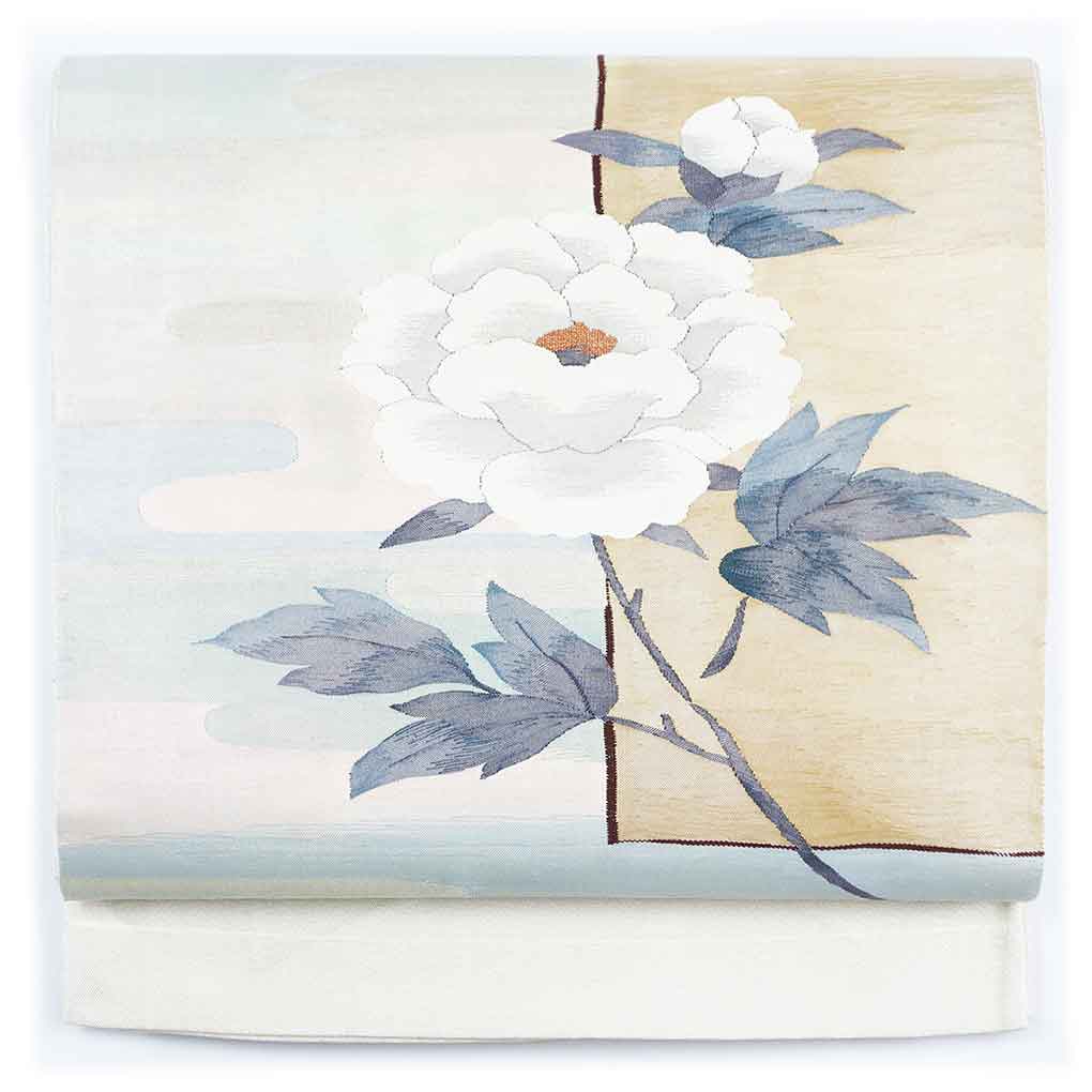 袋帯 リサイクル帯 幅30cm 長さ440cm レディース 花柄 秋冬春用 正絹（シルク）ホワイト 美品 リメイク リユース【ランクA】