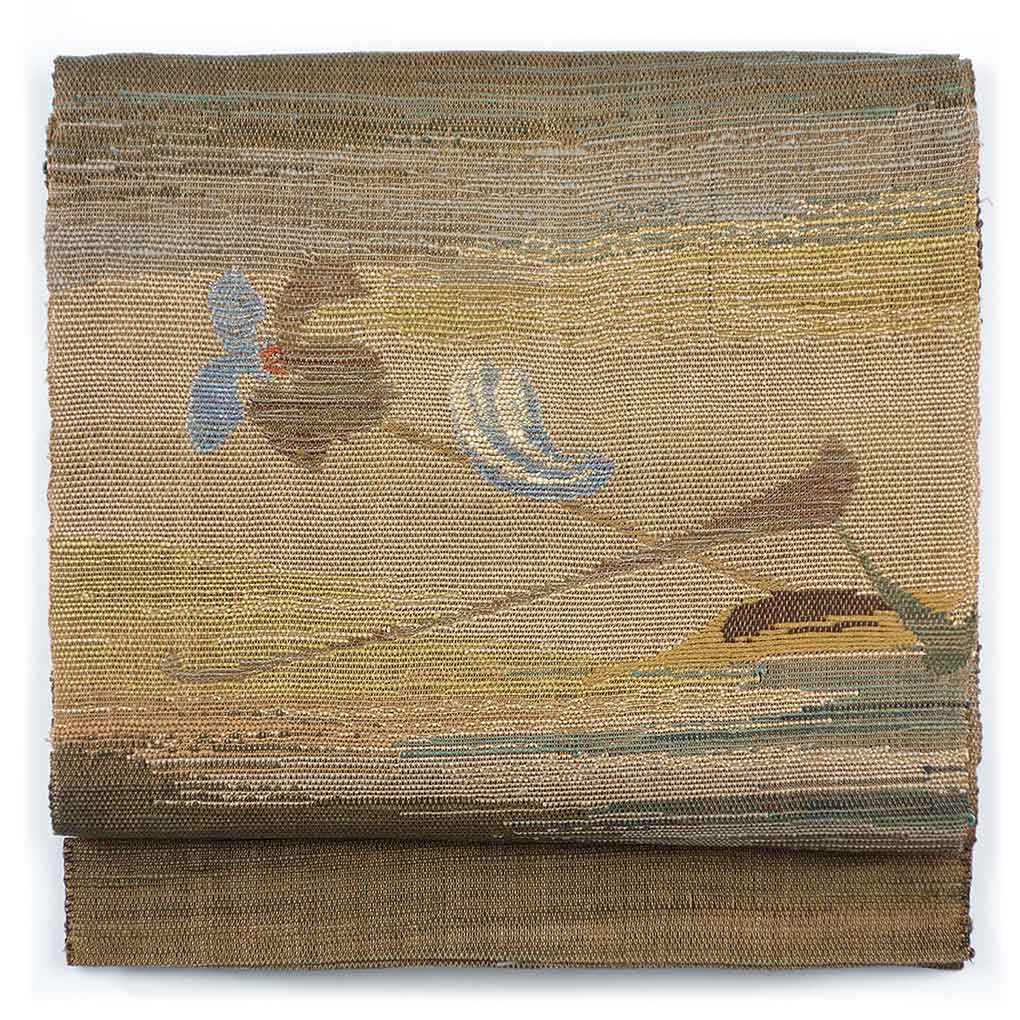 名古屋帯 リサイクル帯 幅30cm 長さ350cm レディース 花柄 夏用 正絹（シルク）ブラウン 美品 リメイク リユース【ランクA】