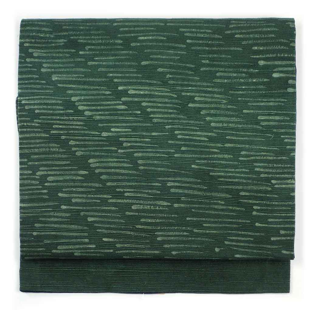 名古屋帯 リサイクル帯 幅30cm 長さ350cm レディース 連続模様 秋冬春用 正絹（シルク）グリーン 美品 リメイク リユース【ランクA】