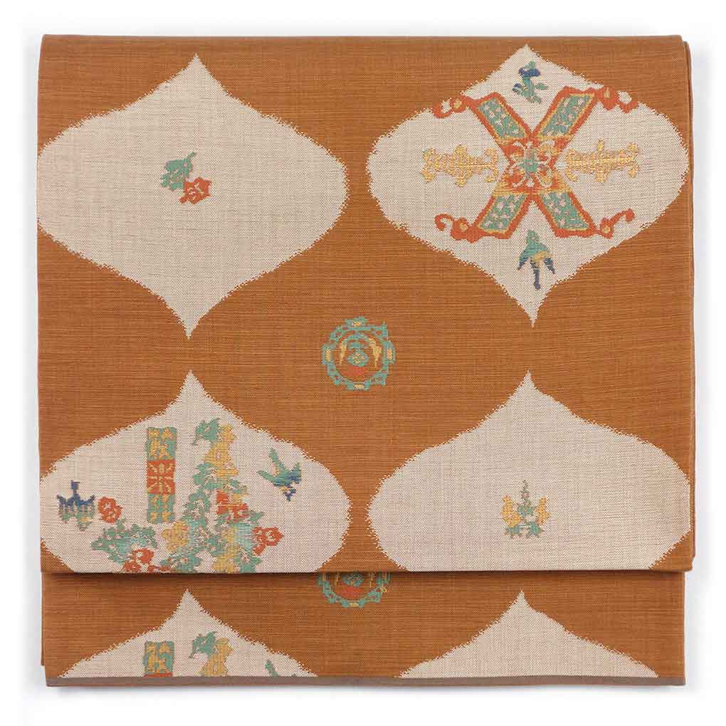 袋帯 リサイクル帯 幅31cm 長さ424cm レディース 抽象柄 秋冬春用 正絹（シルク）ブラウン 美品 リメイク リユース【ランクA】