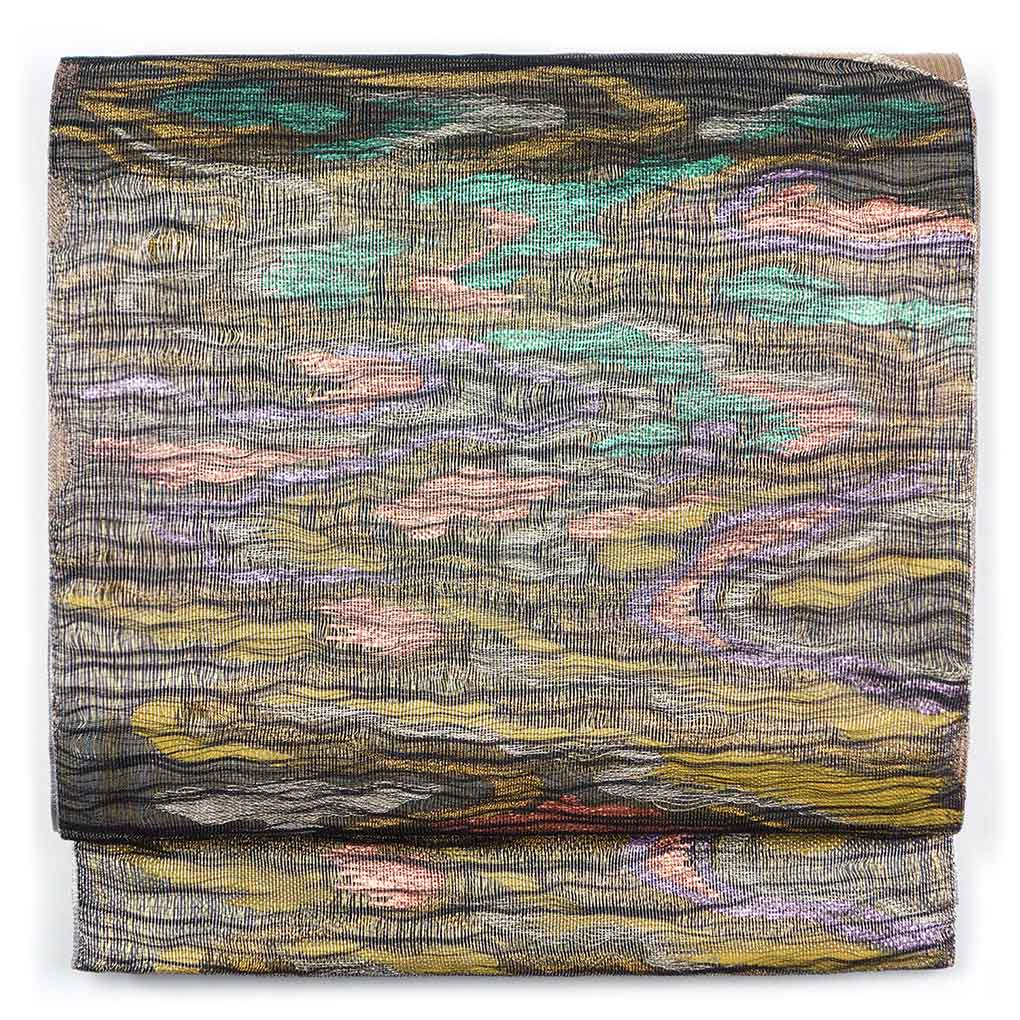 袋帯 リサイクル帯 幅31cm 長さ435cm レディース 抽象柄 秋冬春用 正絹（シルク）マルチカラー 美品 リメイク リユース【ランクA】