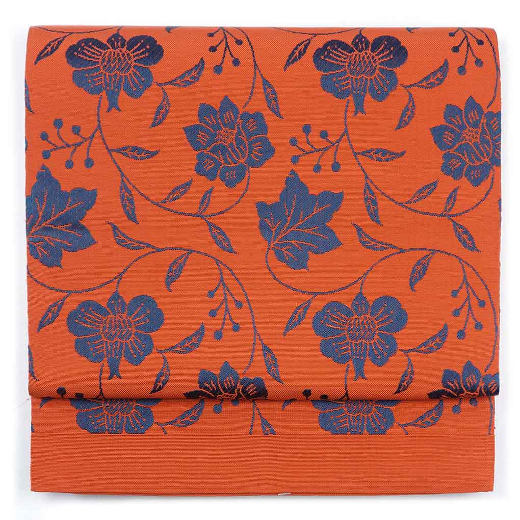 袋帯 リサイクル帯 幅30cm 長さ403cm レディース 花柄 秋冬春用 正絹（シルク）ブラウン 美品 リメイク リユース【ランクA】