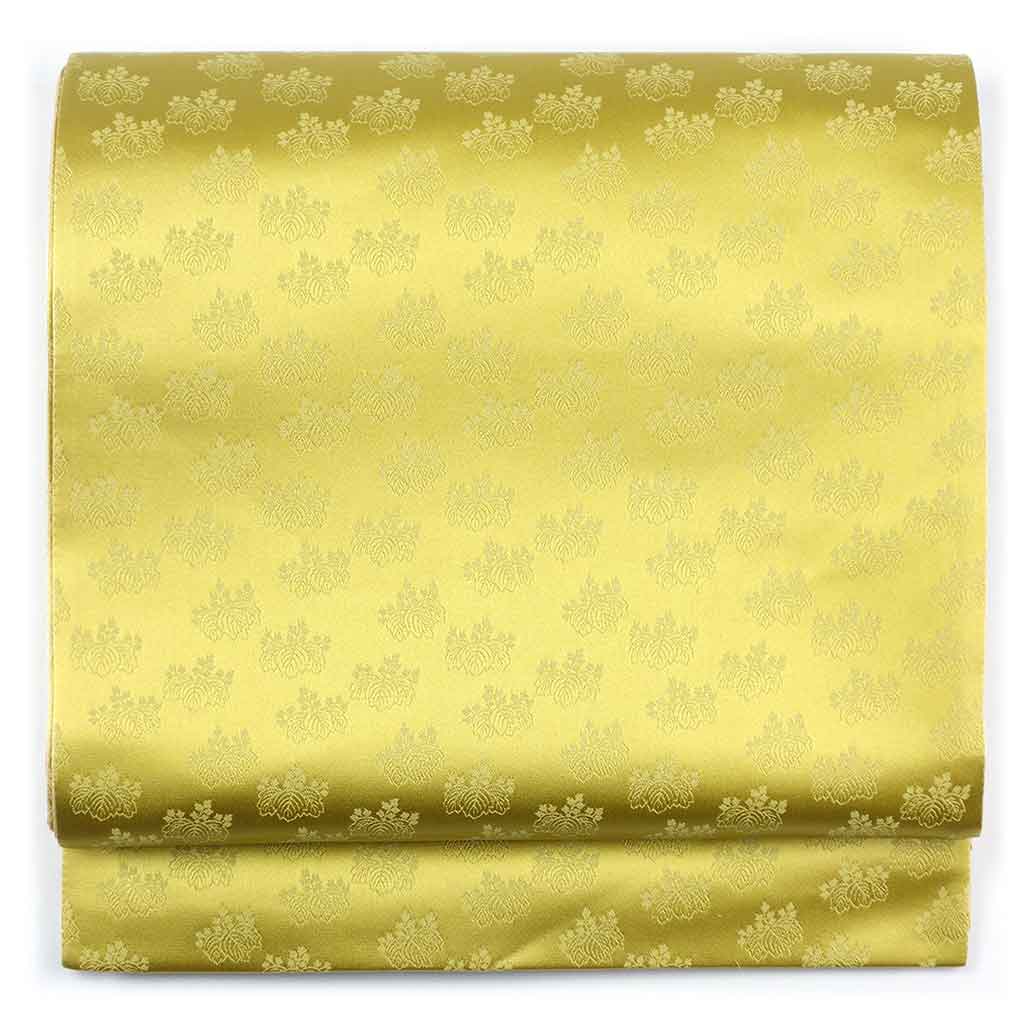 袋帯 リサイクル帯 幅31cm 長さ465cm レディース 五三の桐 秋冬春用 正絹（シルク）イエロー 美品 リメイク リユース【ランクA】