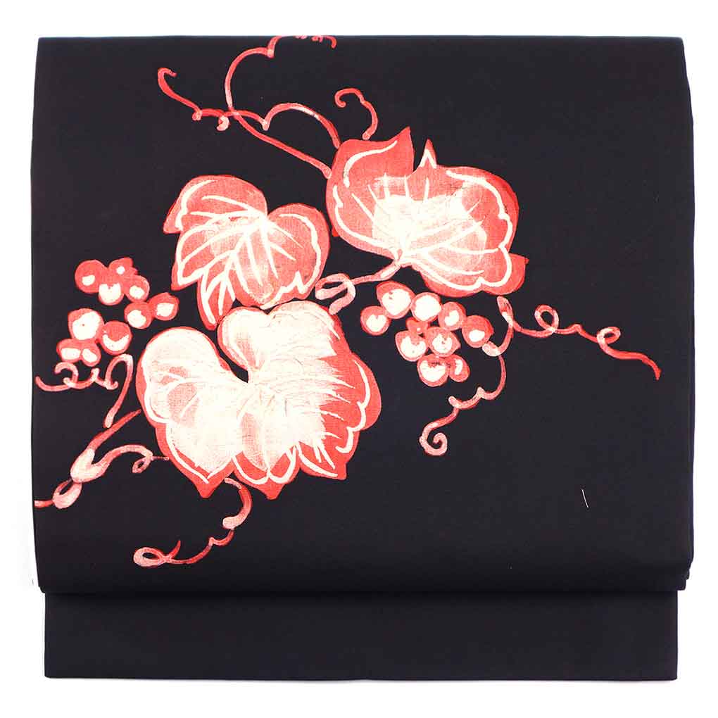 名古屋帯 リサイクル帯 幅31cm 長さ337cm レディース 蔦葡萄 秋冬春用 正絹（シルク）ブラウン 美品 リメイク リユース【ランクA】