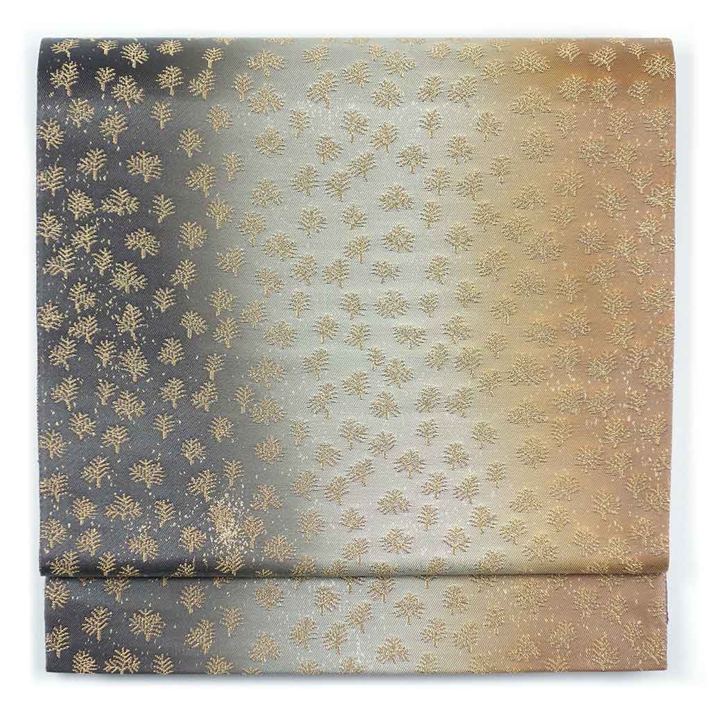 袋帯 リサイクル帯 幅31cm 長さ449cm レディース 縦ぼかし 秋冬春用 正絹（シルク）ブラウン 未使用品 リメイク リユース【ランクS】