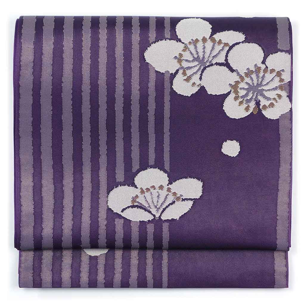 袋帯 リサイクル帯 幅31cm 長さ444cm レディース 梅柄 秋冬春用 正絹（シルク）パープル 美品 リメイク リユース【ランクA】