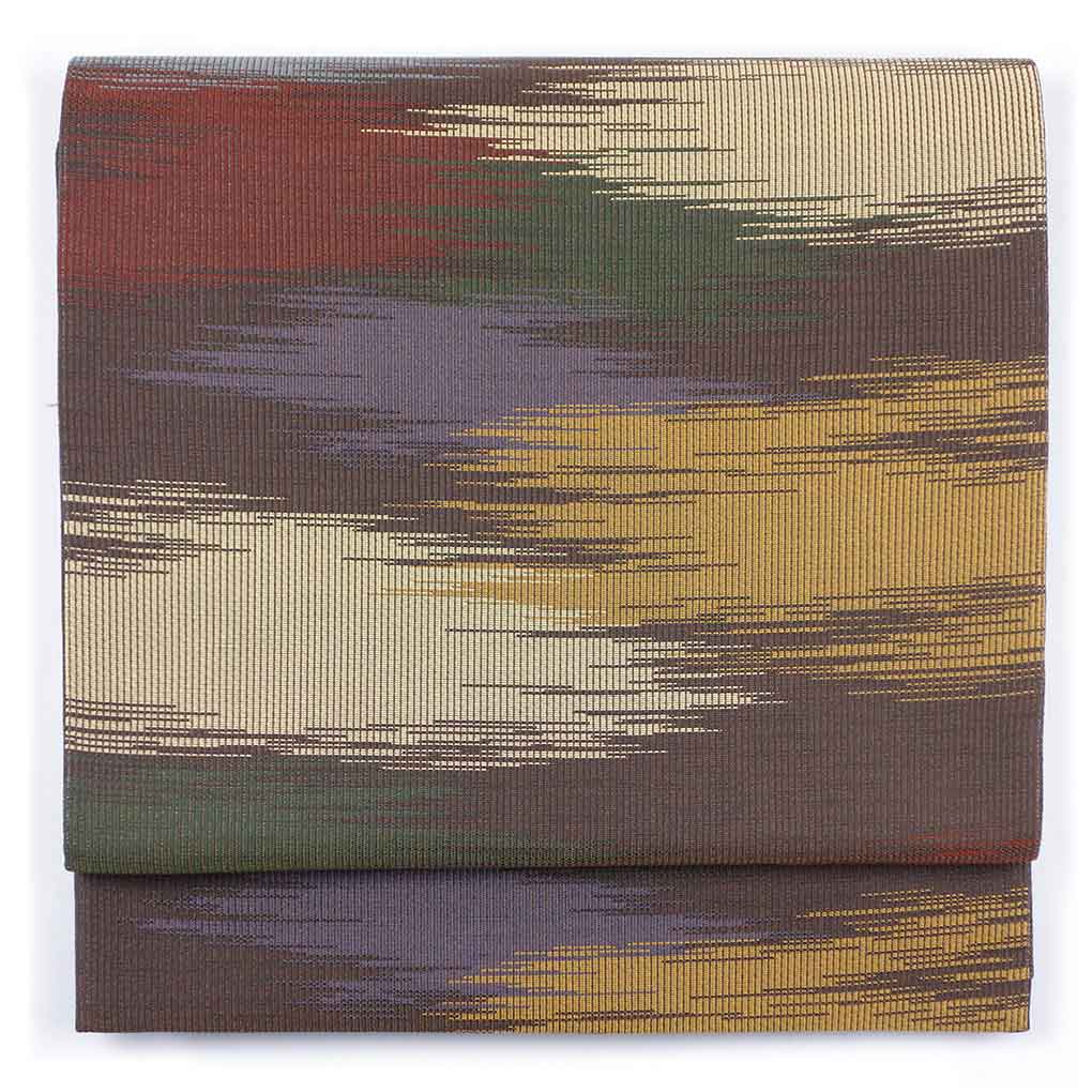 袋帯 リサイクル帯 幅30.5cm 長さ438cm レディース 横段柄 秋冬春用 正絹（シルク）ブラウン 美品 リメイク リユース【ランクA】