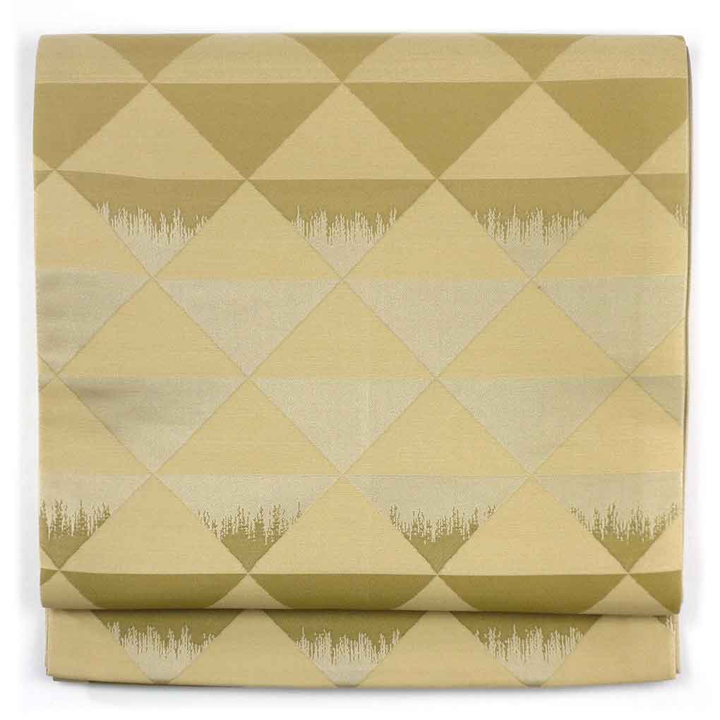 袋帯 リサイクル帯 幅31cm 長さ435cm レディース 鱗柄 秋冬春用 正絹（シルク）ブラウン 美品 リメイク リユース【ランクA】