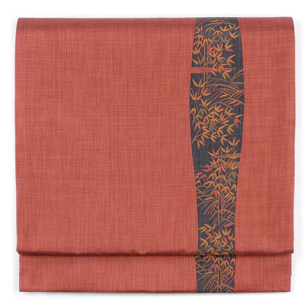 袋帯 リサイクル帯 幅31cm 長さ430cm レディース 笹 秋冬春用 正絹（シルク）ブラウン 未使用品 リメイク リユース【ランクS】