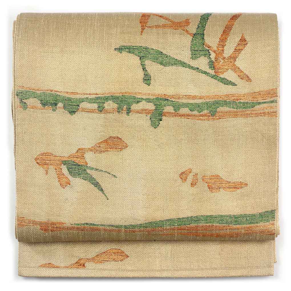 袋帯 リサイクル帯 幅31cm 長さ433cm レディース 抽象柄 秋冬春用 正絹（シルク）ブラウン 美品 リメイク リユース【ランクA】