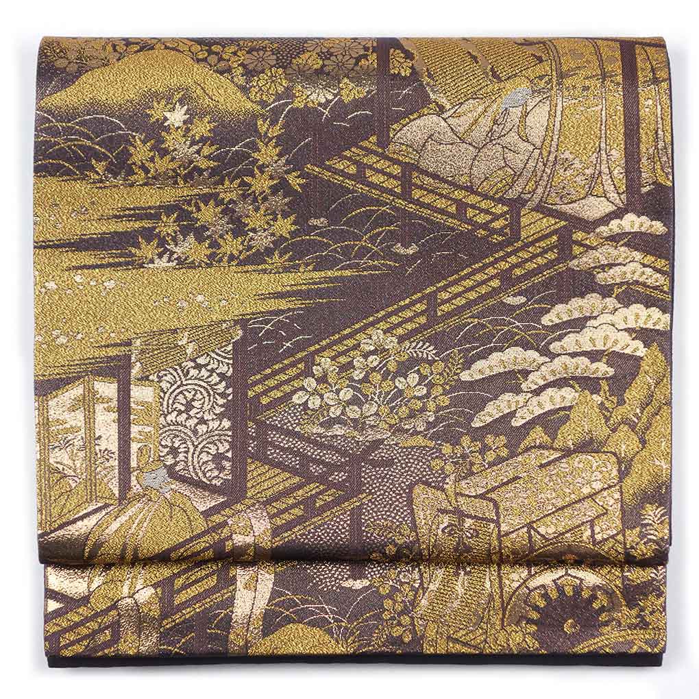 袋帯 リサイクル帯 幅31cm 長さ437cm レディース 宮中柄 秋冬春用 正絹（シルク）パープル 美品 リメイク リユース【ランクA】