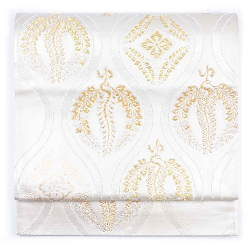 袋帯 リサイクル帯 幅31cm 長さ444cm レディース 立涌 秋冬春用 正絹（シルク）シルバー やや難 リメイク リユース【ランクB】