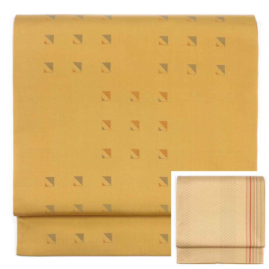 袋帯 リサイクル帯 幅31cm 長さ442cm レディース 連続模様 秋冬春用 正絹（シルク）ブラウン 未使用品 リバーシブル リメイク リユース【ランクS】