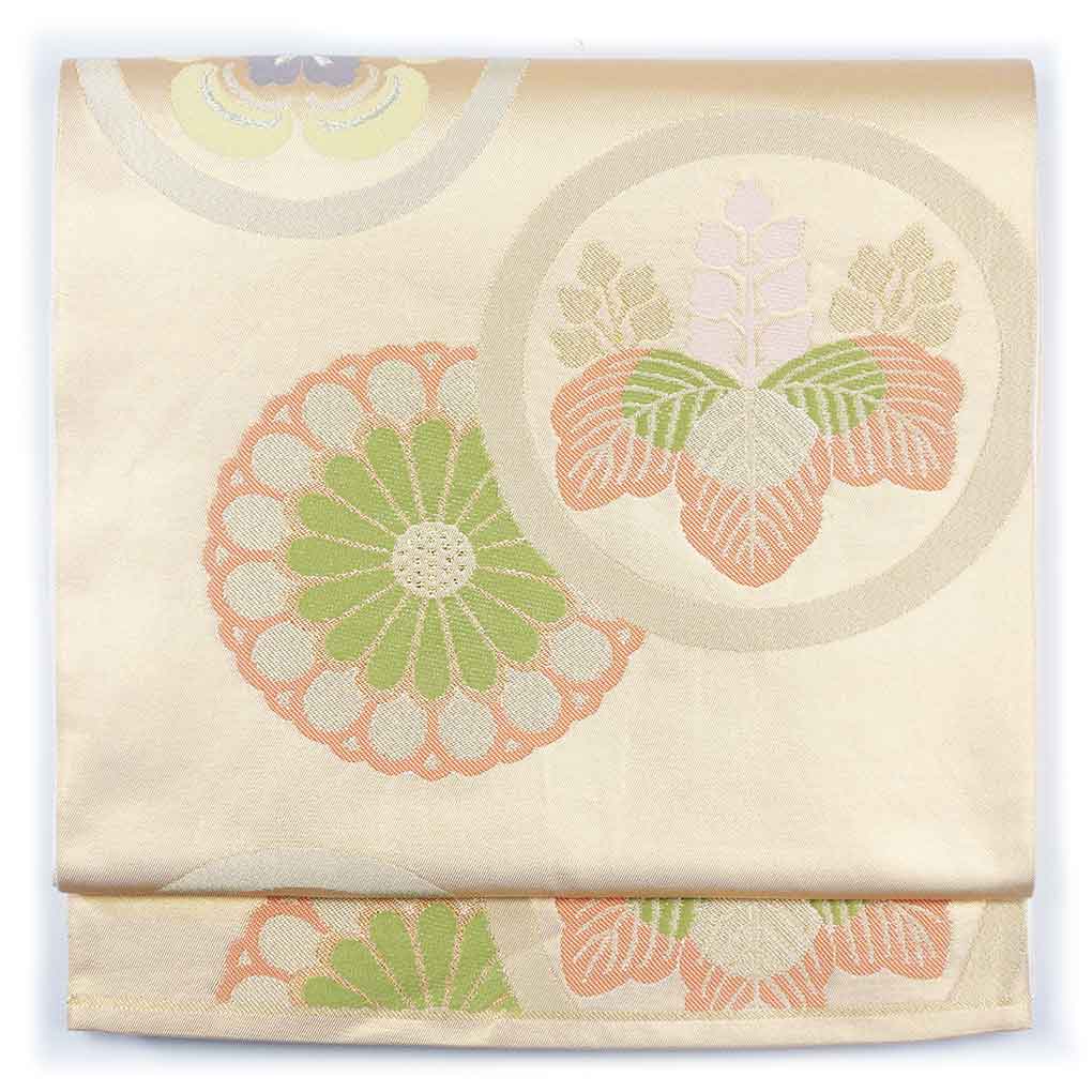 袋帯 リサイクル帯 幅31cm 長さ446cm レディース 五七の桐 秋冬春用 正絹（シルク）ゴールド 美品 リメイク リユース【ランクA】