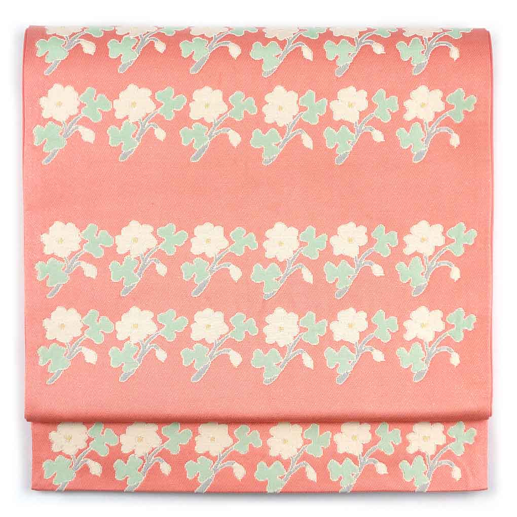 袋帯 リサイクル帯 幅30.5cm 長さ438cm レディース 花柄 秋冬春用 正絹（シルク）ピンク 美品 リメイク リユース【ランクA】