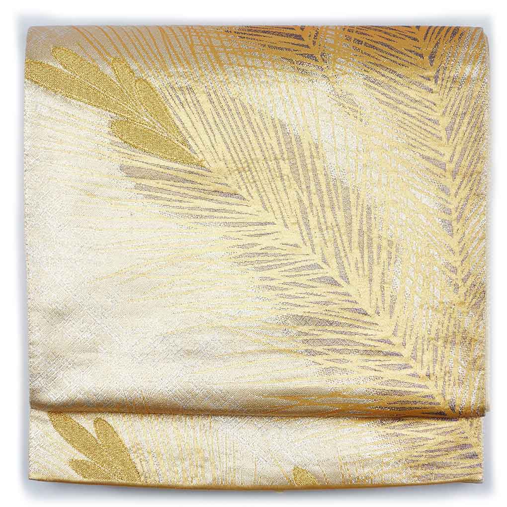 袋帯 リサイクル帯 幅31cm 長さ429cm レディース 松 秋冬春用 正絹（シルク）ゴールド 美品 リメイク リユース【ランクA】