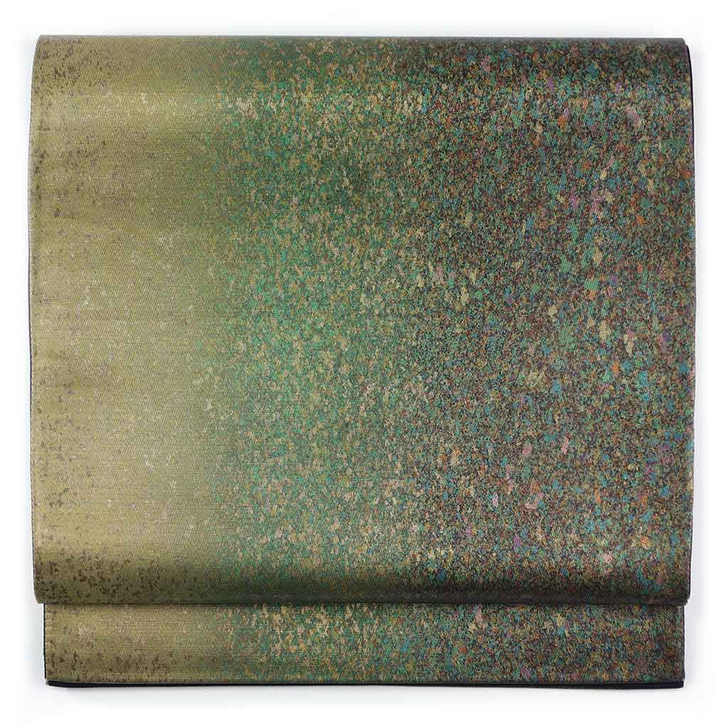 袋帯 リサイクル帯 幅31cm 長さ440cm レディース 引箔 秋冬春用 正絹（シルク）グリーン 美品 リメイク リユース【ランクA】