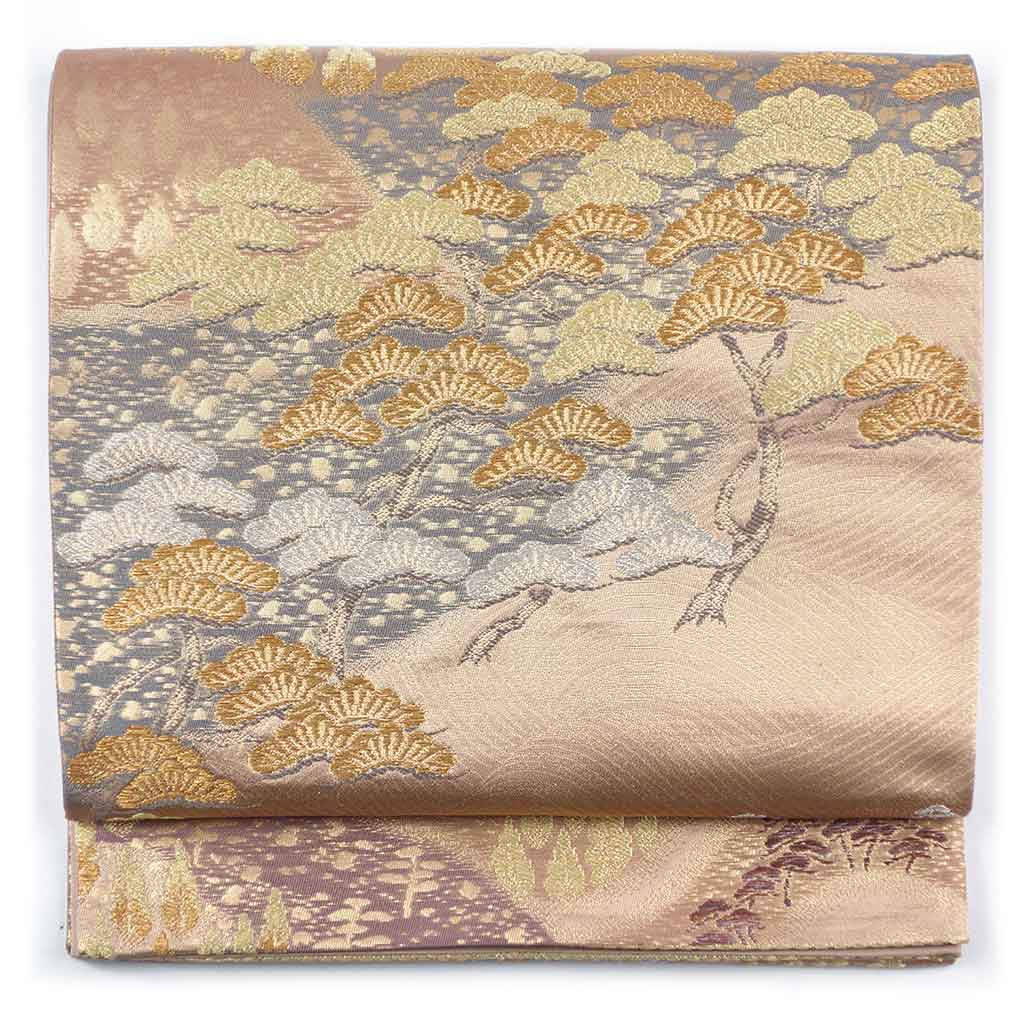 袋帯 リサイクル帯 幅31cm 長さ439cm レディース 松 秋冬春用 正絹（シルク）ブラウン 美品 リメイク リユース【ランクA】