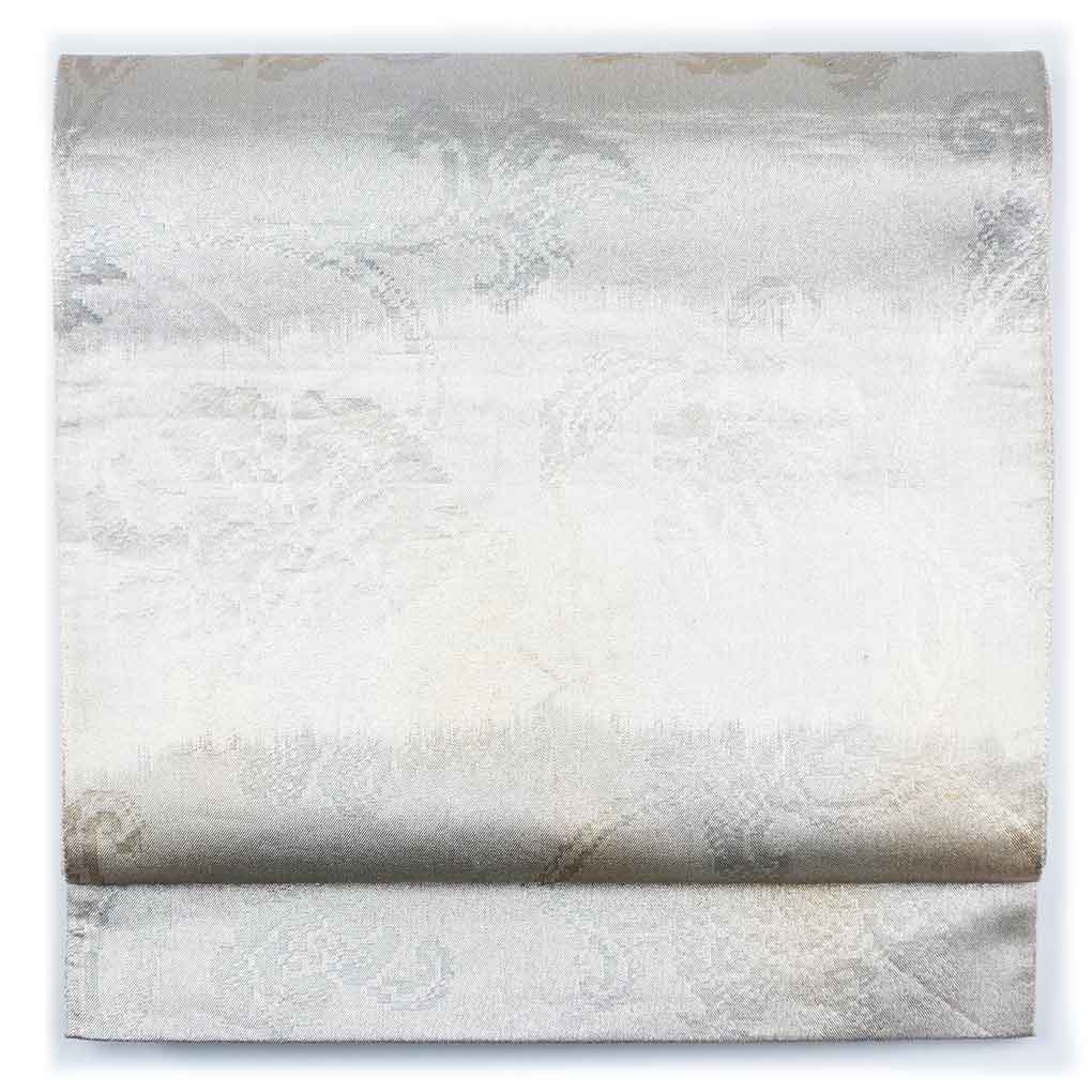 袋帯 リサイクル帯 幅30cm 長さ432cm レディース 花柄 秋冬春用 正絹（シルク）ゴールド やや難 リメイク リユース【ランクB】