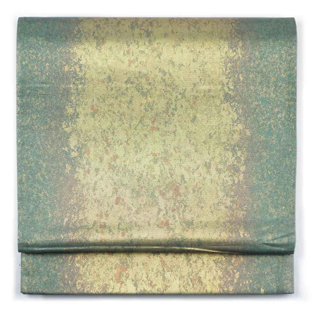 袋帯 リサイクル帯 幅31cm 長さ438cm レディース 引箔 秋冬春用 正絹（シルク）グリーン 美品 リメイク リユース【ランクA】