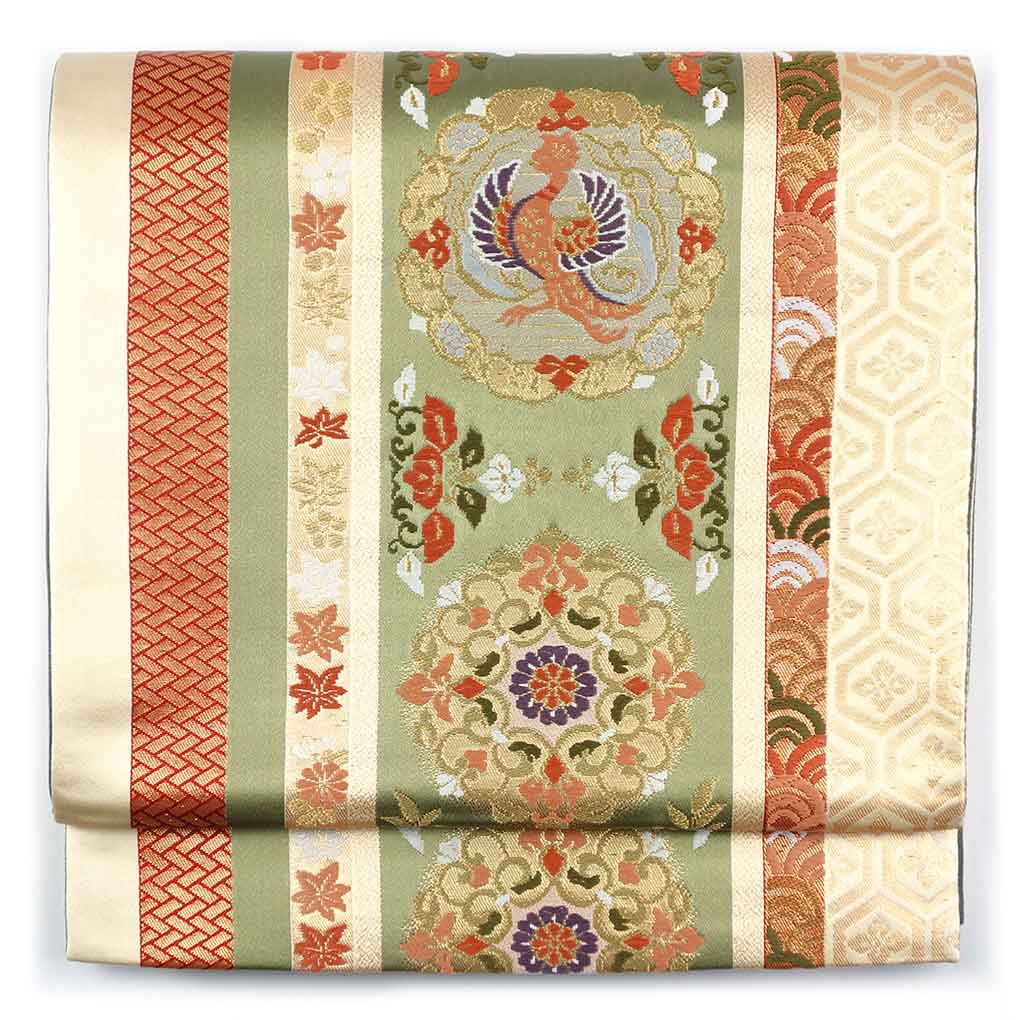 袋帯 リサイクル帯 幅30cm 長さ430cm レディース 花柄 秋冬春用 正絹（シルク）ベージュ 美品 リメイク リユース【ランクA】