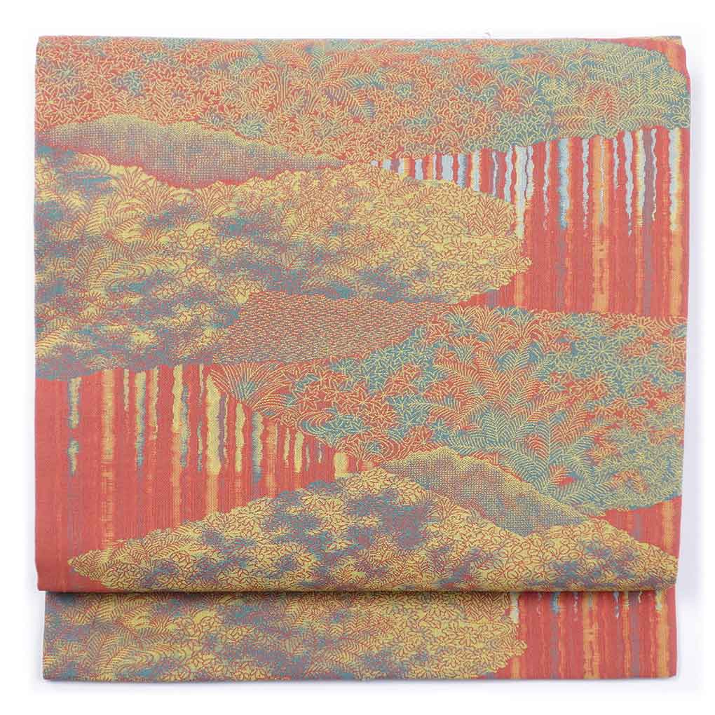 名古屋帯 リサイクル帯 幅30.5cm 長さ365cm レディース 袷 花柄 秋冬春用 正絹（シルク）ブラウン 美品 リメイク リユース【ランクA】