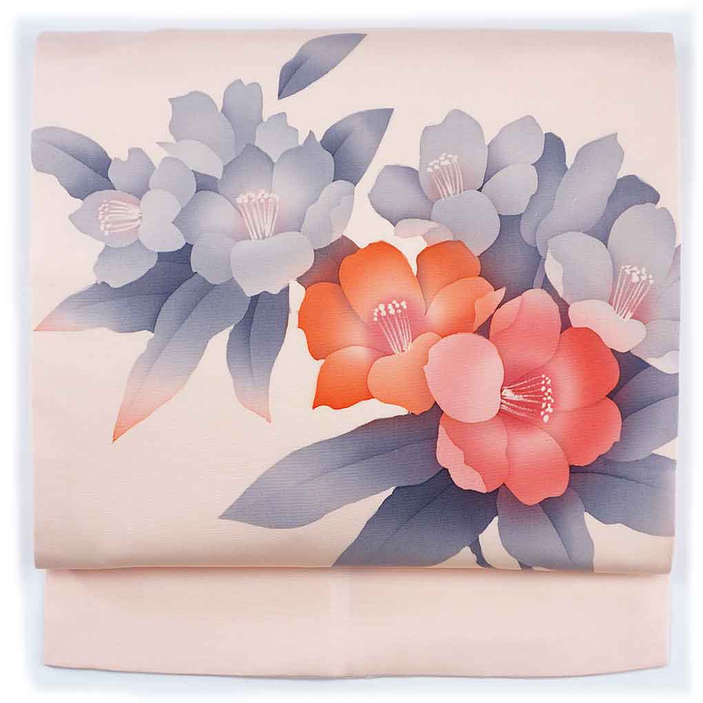 名古屋帯 リサイクル帯 幅30cm 長さ380cm レディース 花柄 秋冬春用 正絹（シルク）ピンク 美品 リメイク リユース【ランクA】