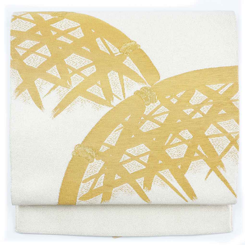 袋帯 リサイクル帯 幅30cm 長さ430cm レディース 竹垣 秋冬春用 正絹（シルク）シルバー やや難 リメイク リユース【ランクB】