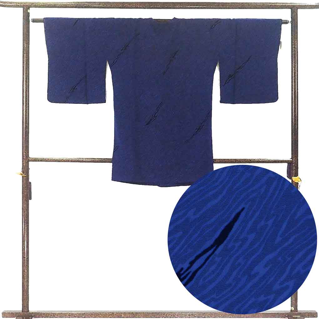 コート リサイクル着物 コート丈86cm 裄64cm 袖丈45cm 袖幅32cm レディース 袷 輪奈織 裄Mサイズ 秋冬春用 正絹（シルク）ネイビー 未使用品 リメイク リユース【ランクS】