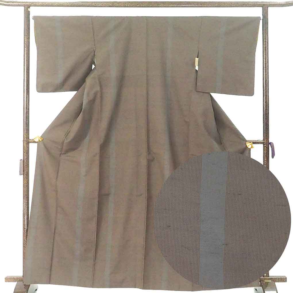 紬 リサイクル着物 身丈165cm 裄66cm 前幅24.5cm 後幅30cm 袖丈49cm 袖幅34cm レディース 袷 万筋 裄長 裄M-Lサイズ 秋冬春用 正絹（シルク）ブラウン トールサイズ 美品 リメイク リユース【ランクA】