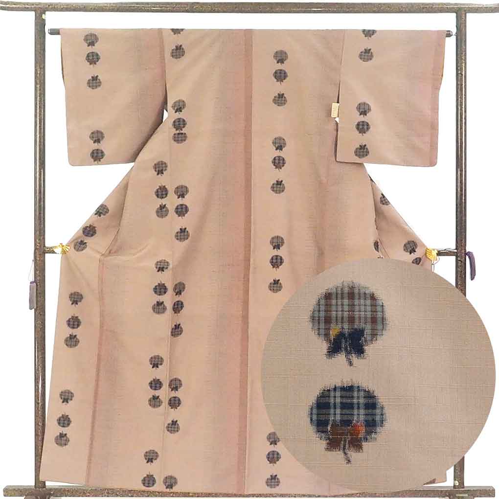 紬 リサイクル着物 身丈161cm 裄64cm 前幅24.5cm 後幅28.5cm 袖丈48cm 袖幅33cm レディース 袷 柿 裄Mサイズ 秋冬春用 正絹（シルク）ブラウン 美品 リメイク リユース【ランクA】