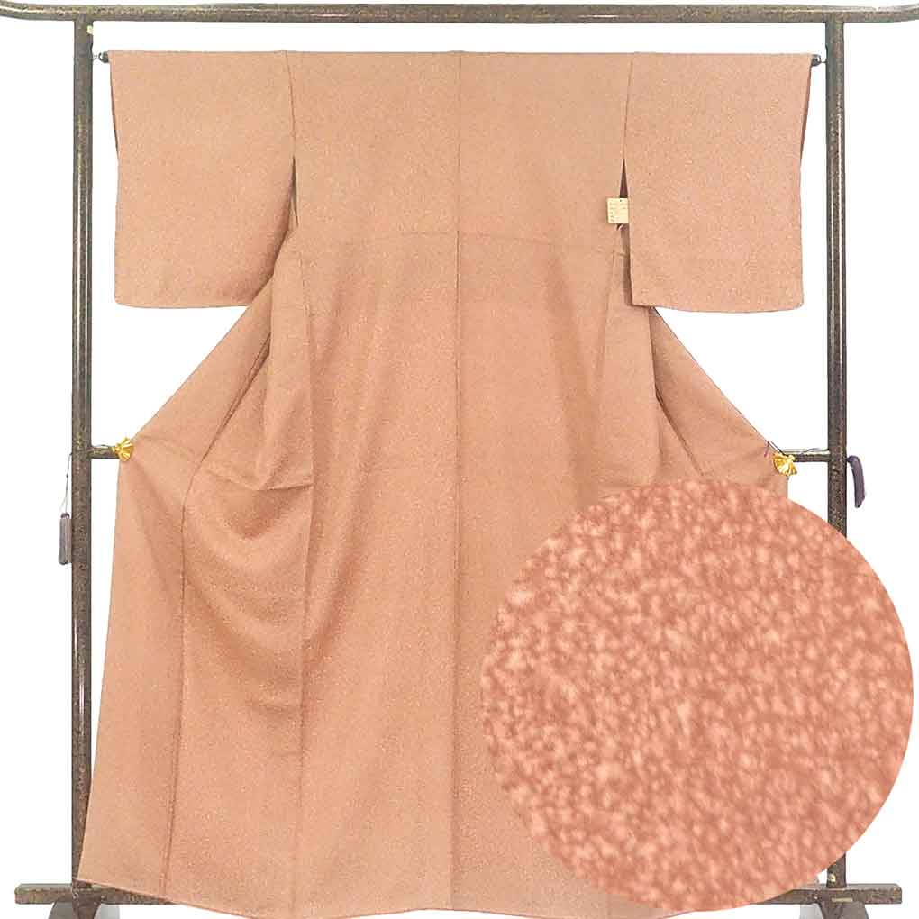 小紋 リサイクル着物 身丈164cm 裄64cm 前幅25cm 後幅30cm 袖丈49cm 袖幅32cm レディース 袷 ぼかし 裄Mサイズ 秋冬春用 正絹（シルク）ブラウン トールサイズ 未使用品 リメイク リユース【ランクS】