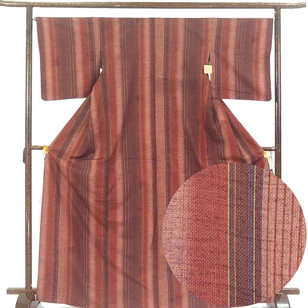 紬 リサイクル着物 身丈171cm 裄66cm 前幅24.5cm 後幅30cm 袖丈49cm 袖幅34.5cm レディース 袷 縦ぼかし 裄長 裄M-Lサイズ 秋冬春用 正絹（シルク）ブラウン トールサイズ 美品 リメイク リユース【ランクA】