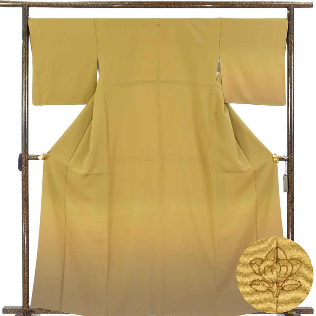 付下 リサイクル着物 身丈164cm 裄69cm 前幅24.5cm 後幅30.5cm 袖丈47cm 袖幅34.5cm レディース 袷 裾ぼかし 裄長 裄L-LLサイズ 秋冬春用 正絹（シルク）イエロー トールサイズ 美品 リメイク リユース【ランクA】