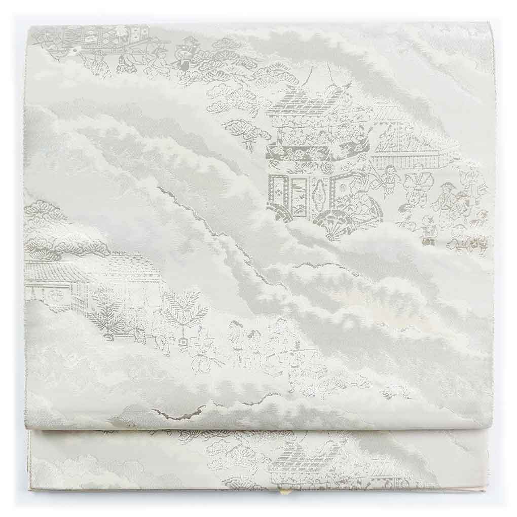 袋帯 リサイクル帯 幅31cm 長さ424cm レディース 祇園祭 秋冬春用 正絹（シルク）シルバー 美品 リメイク リユース【ランクA】