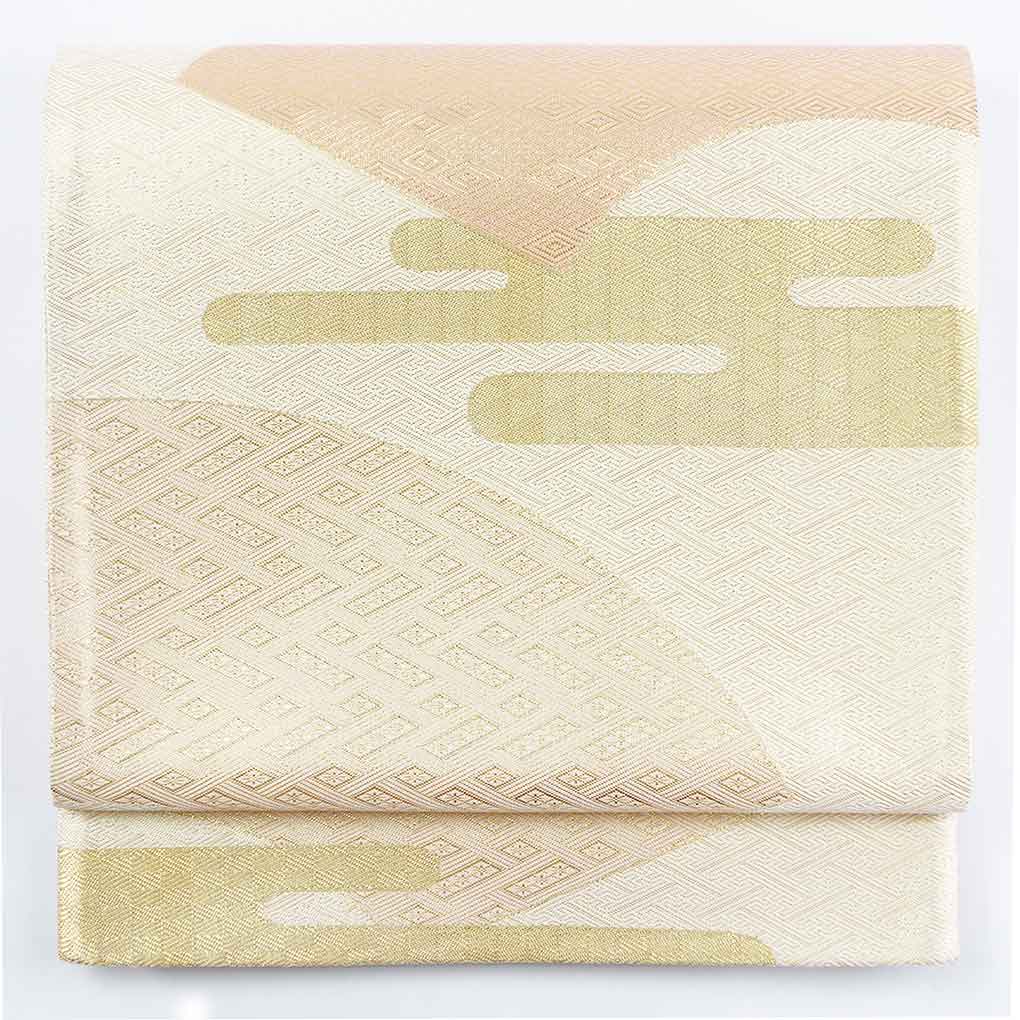 袋帯 リサイクル帯 幅31cm 長さ427cm レディース 扇面 秋冬春用 正絹（シルク）ゴールド 美品 リメイク リユース【ランクA】