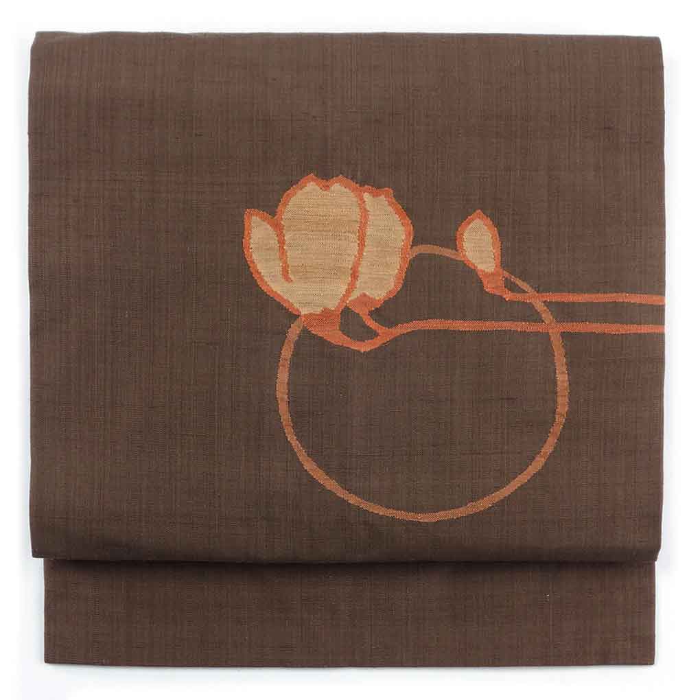 名古屋帯 リサイクル帯 幅30.5cm 長さ362cm レディース 抽象柄 秋冬春用 正絹（シルク）ブラウン 美品 リメイク リユース【ランクA】