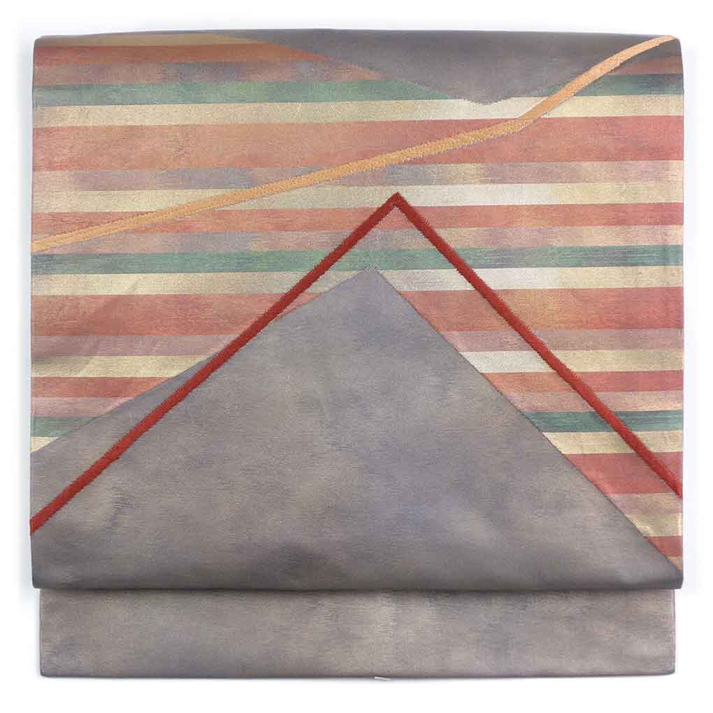 名古屋帯 リサイクル帯 幅30cm 長さ357cm レディース 抽象柄 秋冬春用 正絹（シルク）グレー 美品 リメイク リユース【ランクA】